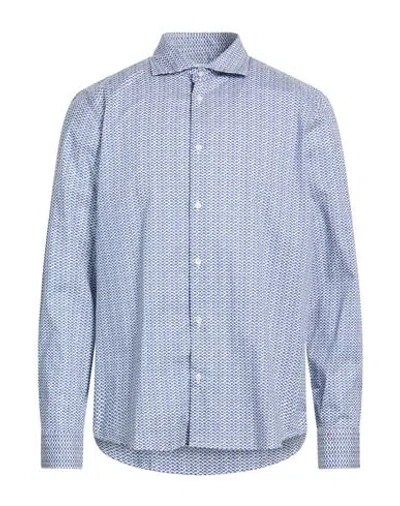 Manuel Ritz Man Shirt Navy Size 17 Cotton, Elastane In Blue