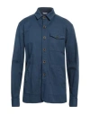 Manuel Ritz Man Shirt Navy Size 46 Cotton, Linen, Elastane In Navy Blue