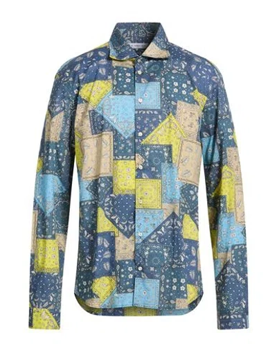 Manuel Ritz Man Shirt Slate Blue Size 17 ¾ Cotton, Elastane