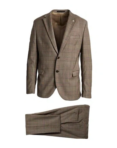 Manuel Ritz Man Suit Beige Size 40 Wool, Elastane In Brown