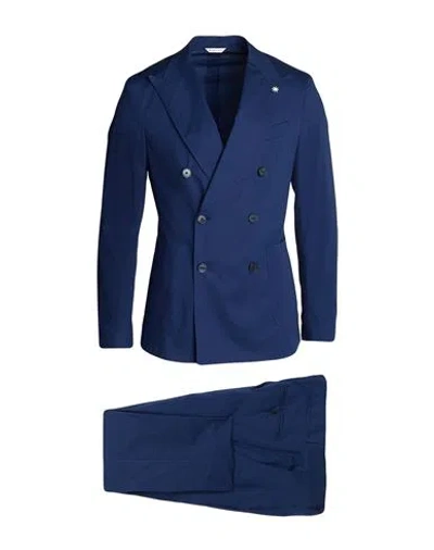 Manuel Ritz Man Suit Blue Size 38 Cotton, Elastane