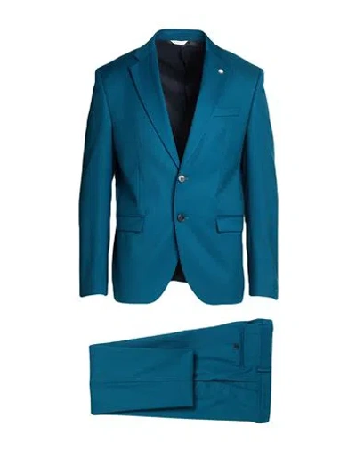 Manuel Ritz Man Suit Deep Teal Size 40 Polyester, Viscose, Elastane In Green