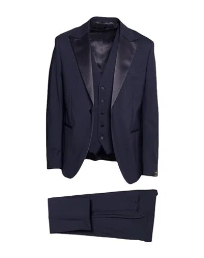 Manuel Ritz Man Suit Navy Size 42 Wool, Elastane In Blue