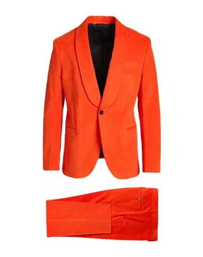 Manuel Ritz Man Suit Orange Size 40 Cotton, Elastane