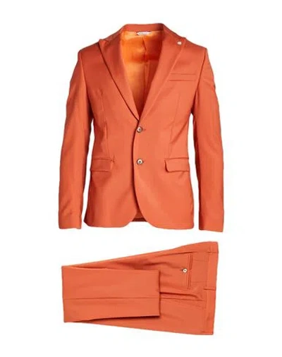 Manuel Ritz Man Suit Orange Size 48 Wool, Elastane