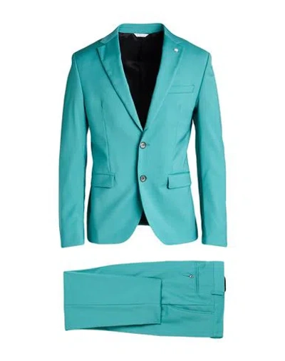 Manuel Ritz Man Suit Turquoise Size 44 Wool, Elastane In Blue
