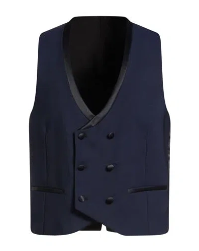 Manuel Ritz Man Tailored Vest Navy Size 40 Virgin Wool, Elastane In Blue