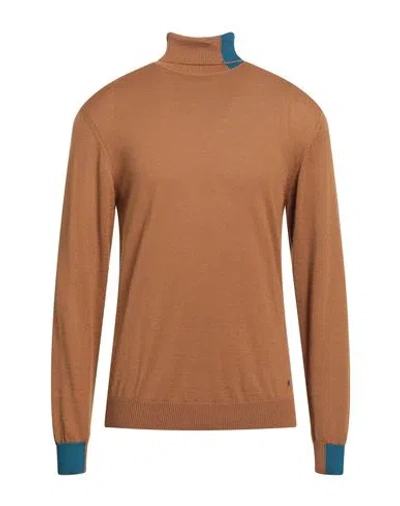 Manuel Ritz Man Turtleneck Camel Size Xl Merino Wool, Acrylic In Beige