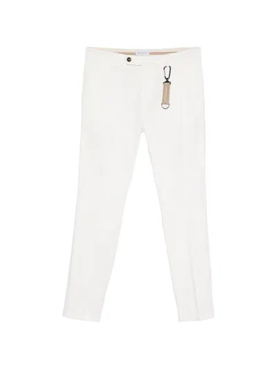 Manuel Ritz Micro-texture Slim-fit Trousers In White