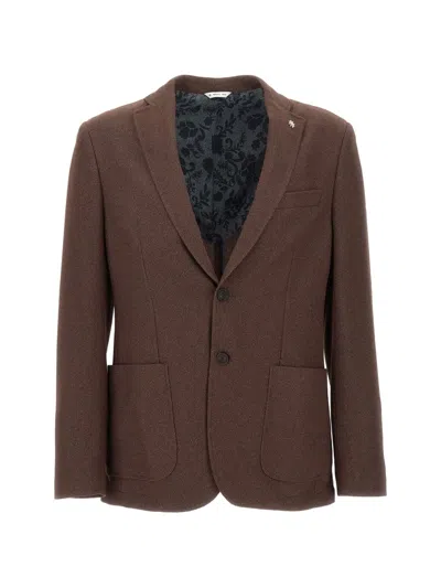 Manuel Ritz Micro-texture Single-breasted Blazer In Brown