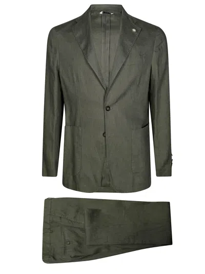 Manuel Ritz Muted Olive Linen Like Tailored Suit In Green