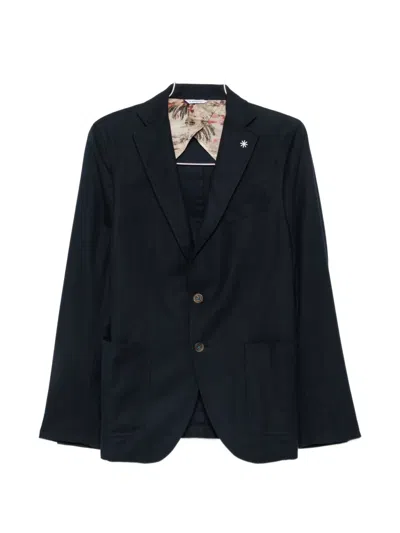 Manuel Ritz Notched-lapel Single-breasted Cotton Blazer In Blue