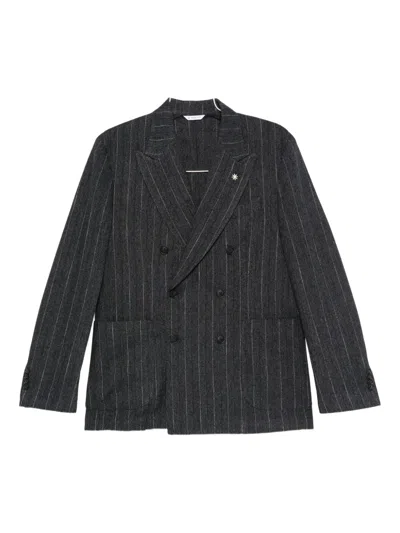 Manuel Ritz Nuvola Double-breasted Pinstripe Blazer In Black