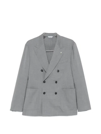 Manuel Ritz Nuvola Double-breasted Blazer In Gray