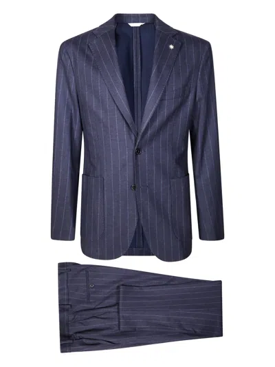 Manuel Ritz Nuvola Pinstripe Suit In Blue