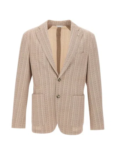 Manuel Ritz Nuvola Striped Cotton Blazer In Neutral