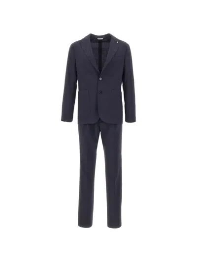 Manuel Ritz Patch-pocket Logo-pin Suit In Blue