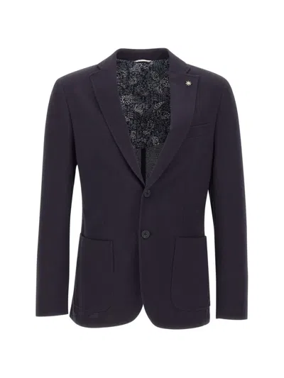 Manuel Ritz Patch-pocket Star-pin Blazer In Blue