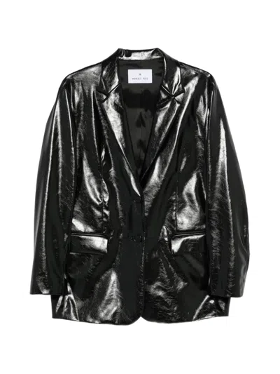 Manuel Ritz Patent-effect Single-breasted Blazer In Black