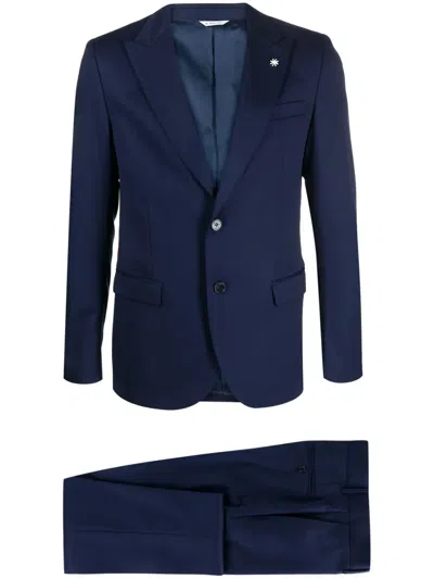 Manuel Ritz Peak-lapels Single-breasted Suit In Blue