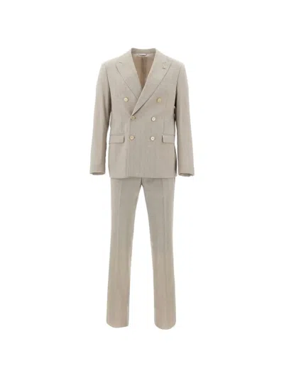 Manuel Ritz Peal-lapel Double-breasted Suit In Gray