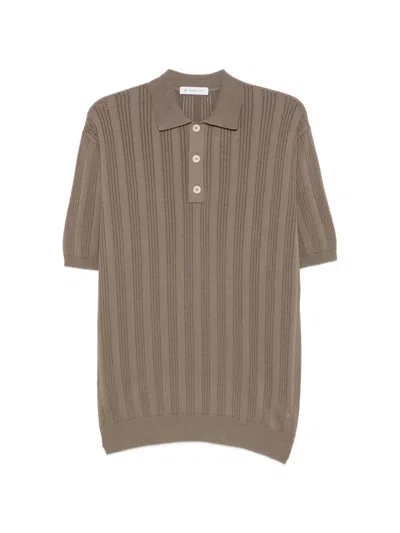 Manuel Ritz Perforated Ribbed-knit Polo Shirt In Brown