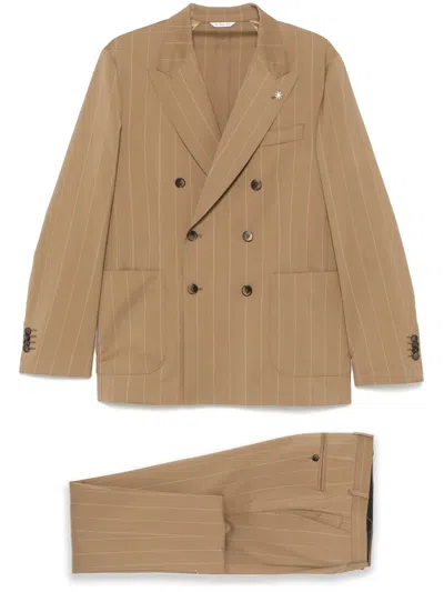 Manuel Ritz Pinstripe Double-breasted Suit In Neutrals