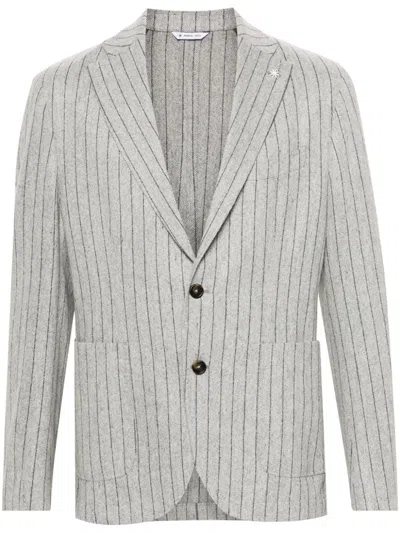 Manuel Ritz Pinstripe Single-breasted Blazer In Grey