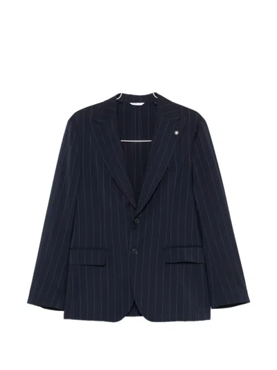 Manuel Ritz Pinstripe Single-breasted Suit In Blue