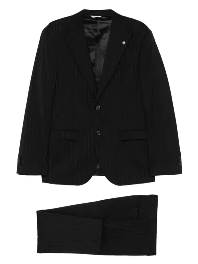 Manuel Ritz Pinstripe Suit In Black