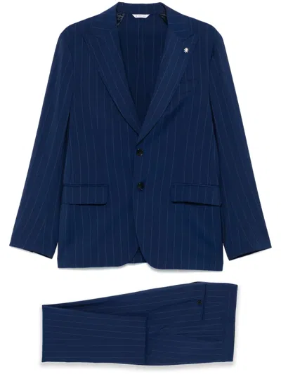 Manuel Ritz Pinstripe Suit In Blau
