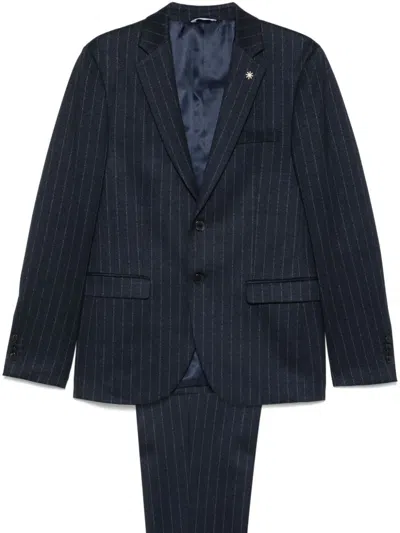 Manuel Ritz Pinstripe Suit In Blue