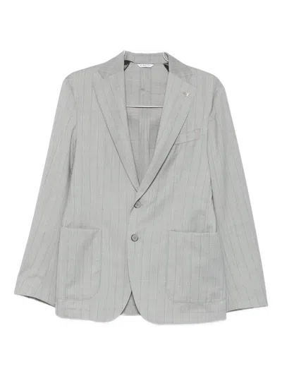 Manuel Ritz Pinstripe Suit In Gray