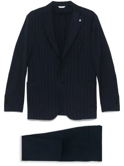 Manuel Ritz Pinstriped Suit In Black