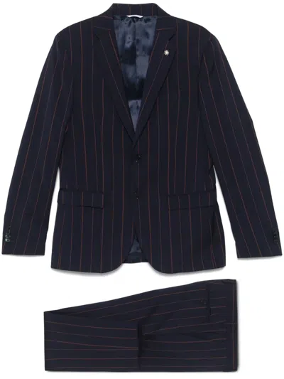 Manuel Ritz Pinstriped Suit In Blue