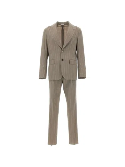 Manuel Ritz Pinstriped Suit In Brown