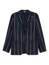 Manuel Ritz Pinstriped Tailored Navy Wool Blend Jacket In Blue