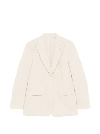 Manuel Ritz Pinstripe-pattern Peak-lapel Jacket In Neutral