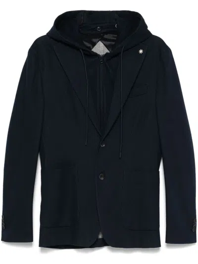 Manuel Ritz Piqué Hooded Blazer In Blue