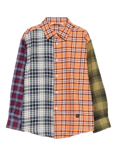 Manuel Ritz Plaid Patchwork Shirt In Orange