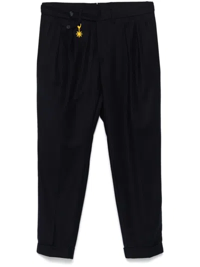 Manuel Ritz Pleated Tapered Trousers In Blue