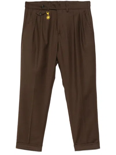 Manuel Ritz Pleated Tapered Trousers In Brown