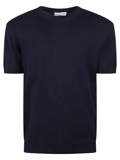 Manuel Ritz Rib Trim Plain Knit T-shirt In Blue