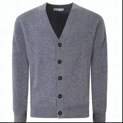 Manuel Ritz Ribbed Wool Cardigan In Gray