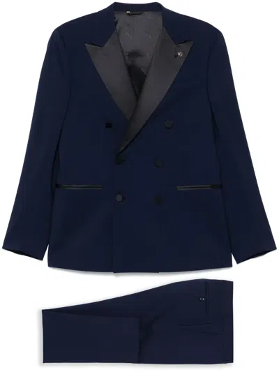Manuel Ritz Satin-trim Suit In Blue