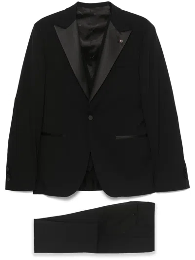 Manuel Ritz Satin-trim Three-piece Suit In Black
