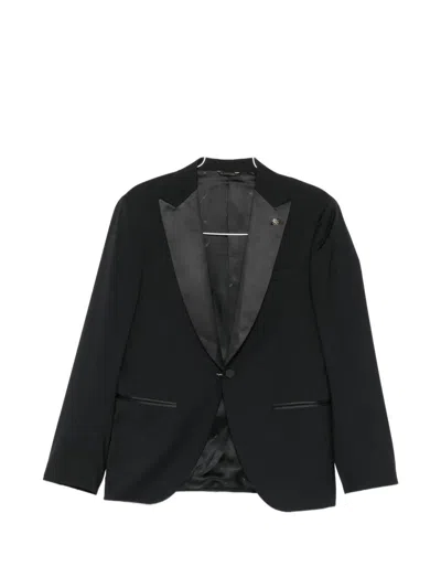 Manuel Ritz Satin-lapel Single-breasted Suit (set Of Three) In Black