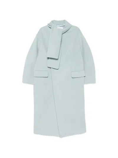 Manuel Ritz Scarf-detail Flap-pocket Coat In Blue