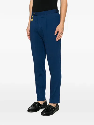 Manuel Ritz Seersucker-texture Pleated Trousers In Blue