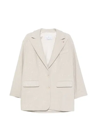 Manuel Ritz Sequin-embellished Herringbone Blazer In Neutral